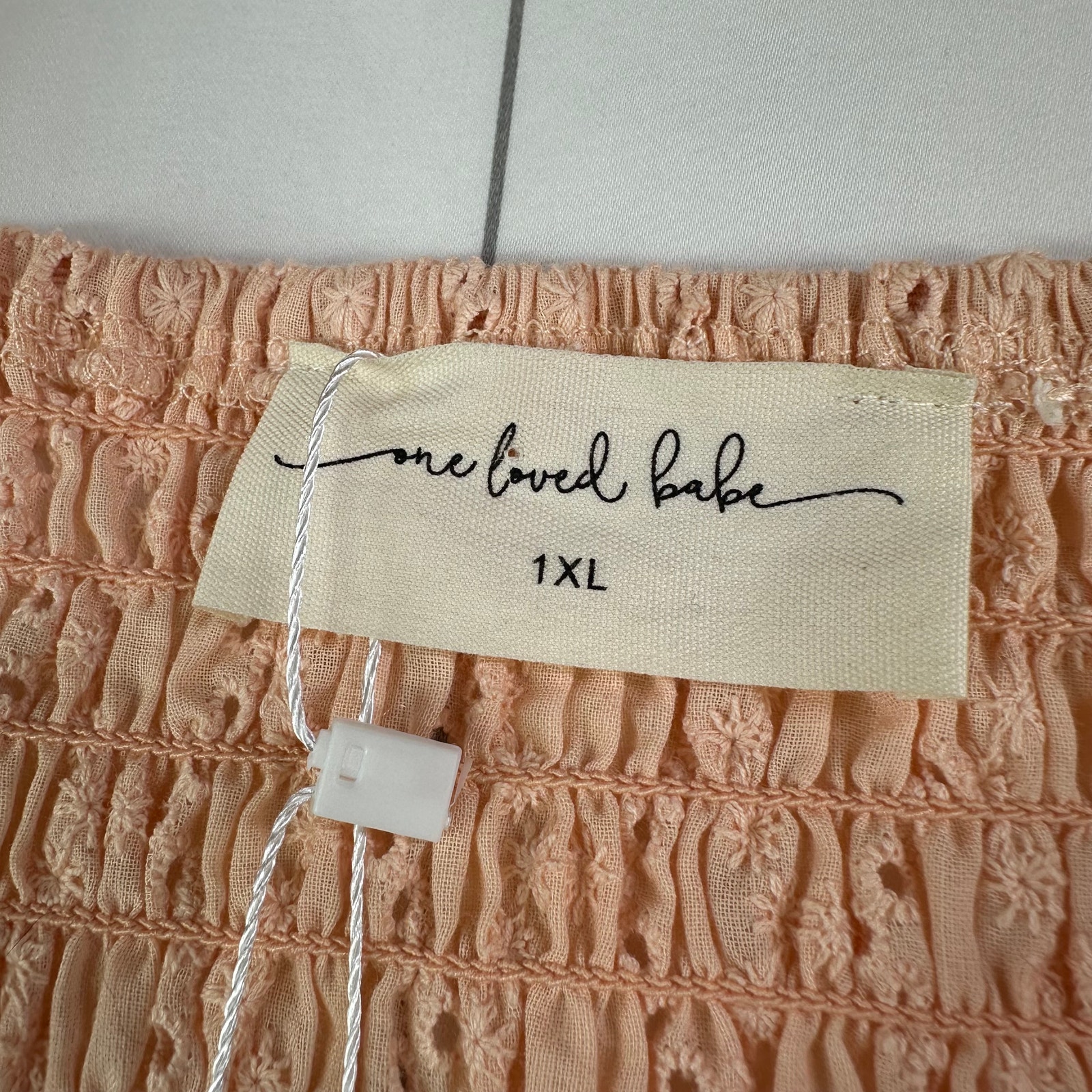 One Loved Babe Dress Womens 1xl Peach Stay With Me Eyelet Smocked Cottage Boho — image 3 of 8